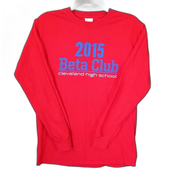 2015 BETA CLUB Cleveland Highschool Tee Shirt Large Red Long Sleeve #1172 - Picture 2 of 8